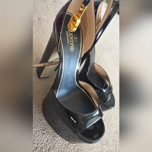 Valentino Garavani Black Patent Leather Platform Sandals